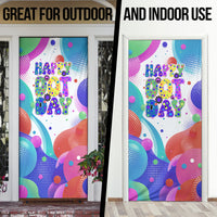 Happy Dot Day Door Cover Colorful Swirling Polka Dots and Whimsical Smiley Flowers