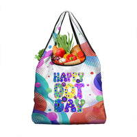 Happy Dot Day Grocery Bag Colorful Swirling Polka Dots and Whimsical Smiley Flowers