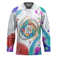 Happy Dot Day Hockey Jersey Colorful Swirling Polka Dots and Whimsical Smiley Flowers