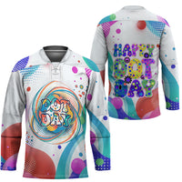 Happy Dot Day Hockey Jersey Colorful Swirling Polka Dots and Whimsical Smiley Flowers