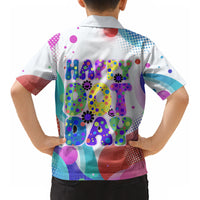 Happy Dot Day Kid Hawaiian Shirt Colorful Swirling Polka Dots and Whimsical Smiley Flowers