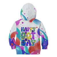 Happy Dot Day Kid Hoodie Colorful Swirling Polka Dots and Whimsical Smiley Flowers