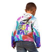 Happy Dot Day Kid Hoodie Colorful Swirling Polka Dots and Whimsical Smiley Flowers