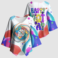 Happy Dot Day Kimono Sleeve Blouse Colorful Swirling Polka Dots and Whimsical Smiley Flowers