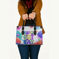 Happy Dot Day Leather Bag Colorful Swirling Polka Dots and Whimsical Smiley Flowers