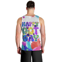Happy Dot Day Men Tank Top Colorful Swirling Polka Dots and Whimsical Smiley Flowers