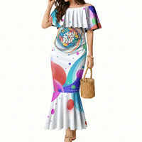 Happy Dot Day Mermaid Dress Colorful Swirling Polka Dots and Whimsical Smiley Flowers