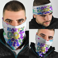 Happy Dot Day Neck Gaiter Colorful Swirling Polka Dots and Whimsical Smiley Flowers
