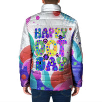 Happy Dot Day Padded Jacket Colorful Swirling Polka Dots and Whimsical Smiley Flowers