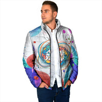 Happy Dot Day Padded Jacket Colorful Swirling Polka Dots and Whimsical Smiley Flowers