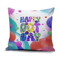 Happy Dot Day Pillow Cover Colorful Swirling Polka Dots and Whimsical Smiley Flowers