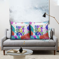 Happy Dot Day Pillow Cover Colorful Swirling Polka Dots and Whimsical Smiley Flowers