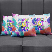 Happy Dot Day Pillow Cover Colorful Swirling Polka Dots and Whimsical Smiley Flowers