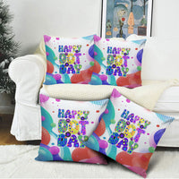 Happy Dot Day Pillow Cover Colorful Swirling Polka Dots and Whimsical Smiley Flowers