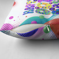 Happy Dot Day Pillow Cover Colorful Swirling Polka Dots and Whimsical Smiley Flowers