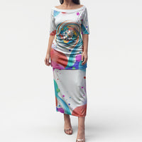 Happy Dot Day Puletasi Colorful Swirling Polka Dots and Whimsical Smiley Flowers
