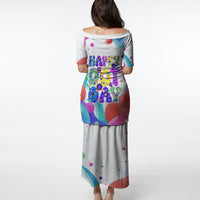 Happy Dot Day Puletasi Colorful Swirling Polka Dots and Whimsical Smiley Flowers