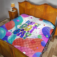 Happy Dot Day Quilt Colorful Swirling Polka Dots and Whimsical Smiley Flowers
