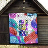 Happy Dot Day Quilt Colorful Swirling Polka Dots and Whimsical Smiley Flowers