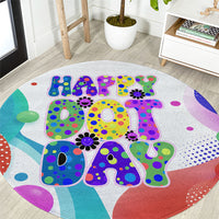 Happy Dot Day Round Carpet Colorful Swirling Polka Dots and Whimsical Smiley Flowers
