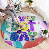 Happy Dot Day Round Carpet Colorful Swirling Polka Dots and Whimsical Smiley Flowers