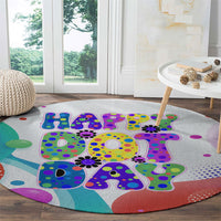 Happy Dot Day Round Carpet Colorful Swirling Polka Dots and Whimsical Smiley Flowers