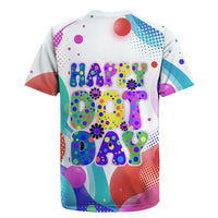 Happy Dot Day Rugby Jersey Colorful Swirling Polka Dots and Whimsical Smiley Flowers