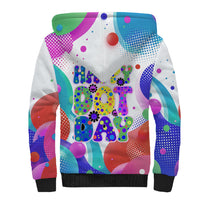 Happy Dot Day Sherpa Hoodie Colorful Swirling Polka Dots and Whimsical Smiley Flowers