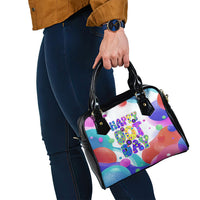 Happy Dot Day Shoulder Handbag Colorful Swirling Polka Dots and Whimsical Smiley Flowers