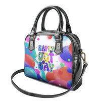 Happy Dot Day Shoulder Handbag Colorful Swirling Polka Dots and Whimsical Smiley Flowers