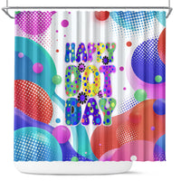 Happy Dot Day Shower Curtain Colorful Swirling Polka Dots and Whimsical Smiley Flowers