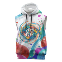 Happy Dot Day Sleeveless Hoodie Colorful Swirling Polka Dots and Whimsical Smiley Flowers