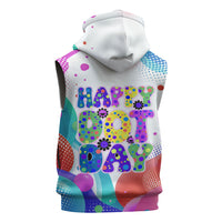 Happy Dot Day Sleeveless Hoodie Colorful Swirling Polka Dots and Whimsical Smiley Flowers