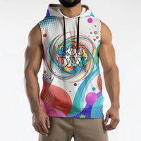Happy Dot Day Sleeveless Hoodie Colorful Swirling Polka Dots and Whimsical Smiley Flowers