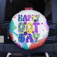 Happy Dot Day Spare Tire Cover Colorful Swirling Polka Dots and Whimsical Smiley Flowers
