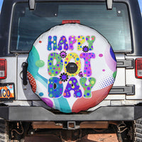 Happy Dot Day Spare Tire Cover Colorful Swirling Polka Dots and Whimsical Smiley Flowers