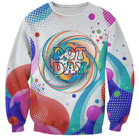 Happy Dot Day Sweatshirt Colorful Swirling Polka Dots and Whimsical Smiley Flowers