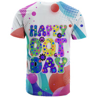 Happy Dot Day T Shirt Colorful Swirling Polka Dots and Whimsical Smiley Flowers