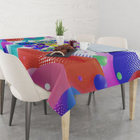 Happy Dot Day Tablecloth Colorful Swirling Polka Dots and Whimsical Smiley Flowers