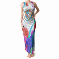 Happy Dot Day Tank Maxi Dress Colorful Swirling Polka Dots and Whimsical Smiley Flowers