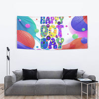 Happy Dot Day Tapestry Colorful Swirling Polka Dots and Whimsical Smiley Flowers