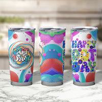 Happy Dot Day Tumbler Cup Colorful Swirling Polka Dots and Whimsical Smiley Flowers