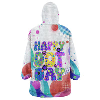 Happy Dot Day Wearable Blanket Hoodie Colorful Swirling Polka Dots and Whimsical Smiley Flowers