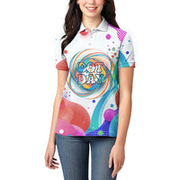 Happy Dot Day Women Polo Shirt Colorful Swirling Polka Dots and Whimsical Smiley Flowers