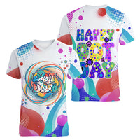 Happy Dot Day Women V-Neck T-Shirt Colorful Swirling Polka Dots and Whimsical Smiley Flowers