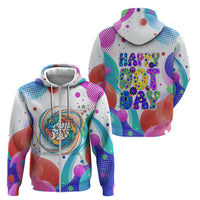 Happy Dot Day Zip Hoodie Colorful Swirling Polka Dots and Whimsical Smiley Flowers