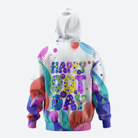 Happy Dot Day Zip Hoodie Colorful Swirling Polka Dots and Whimsical Smiley Flowers
