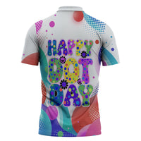 Happy Dot Day Zipper Polo Shirt Colorful Swirling Polka Dots and Whimsical Smiley Flowers