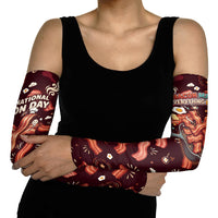 International Bacon Day Arm Sleeves Retro Bacon Pattern With Sizzling Skillet Graphic