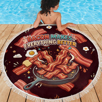 International Bacon Day Beach Blanket Retro Bacon Pattern With Sizzling Skillet Graphic